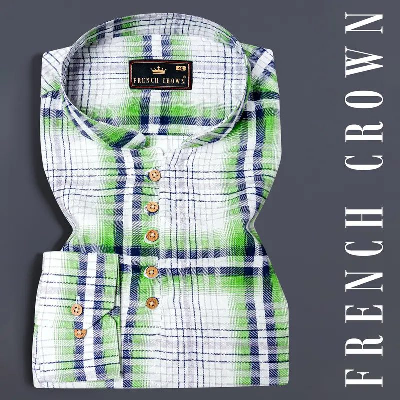 Bright White Twill Windowpane Premium Cotton Kurta Shirt 1