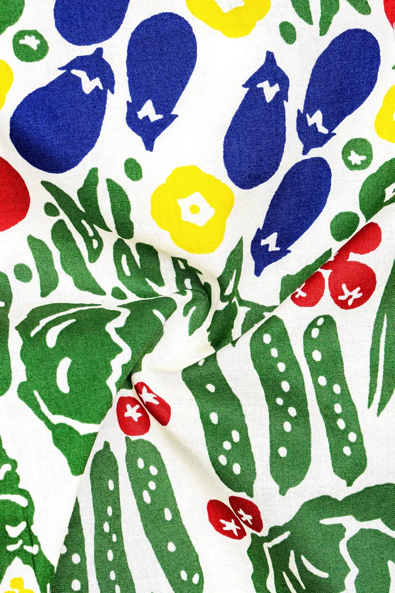 Bright White Vegetables Printed Premium Cotton Kurta Shirt 3