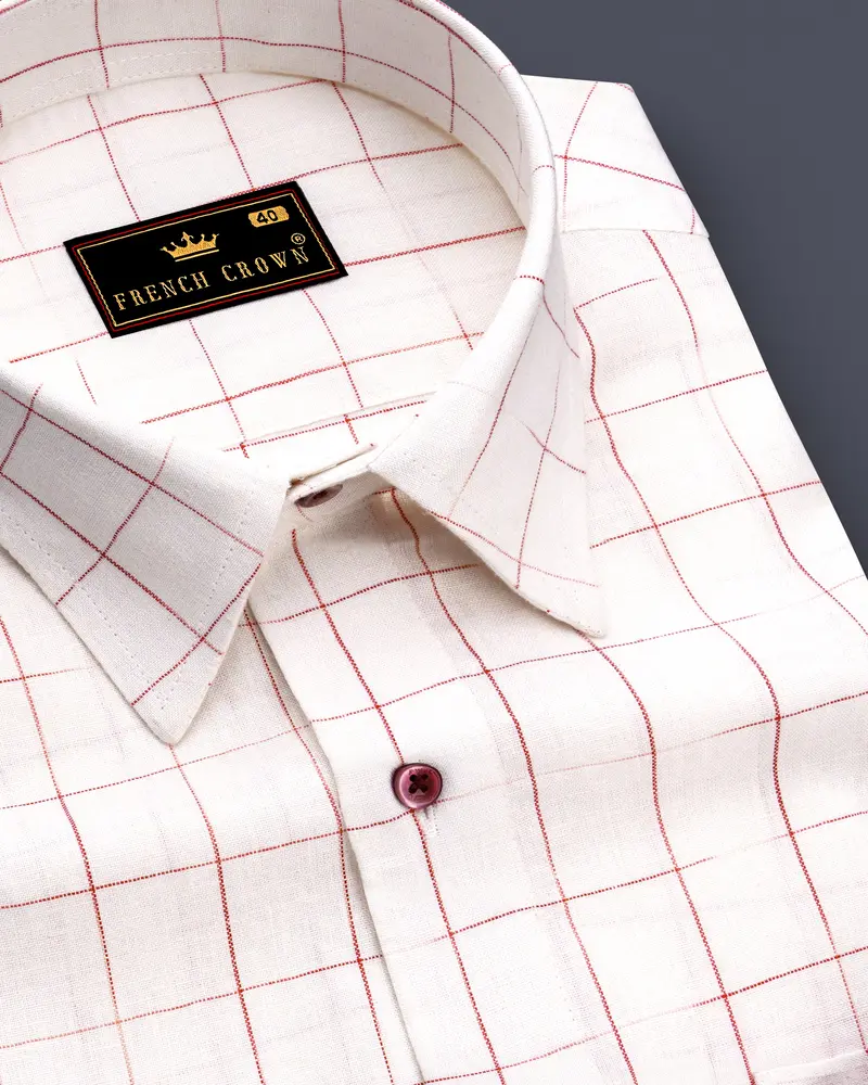Bright White Windowpane Luxurious Linen Shirt 1