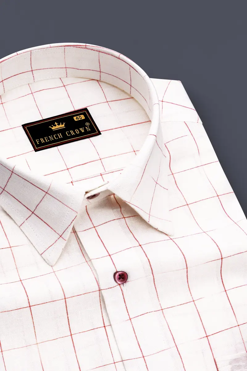 Bright White Windowpane Luxurious Linen Shirt 2