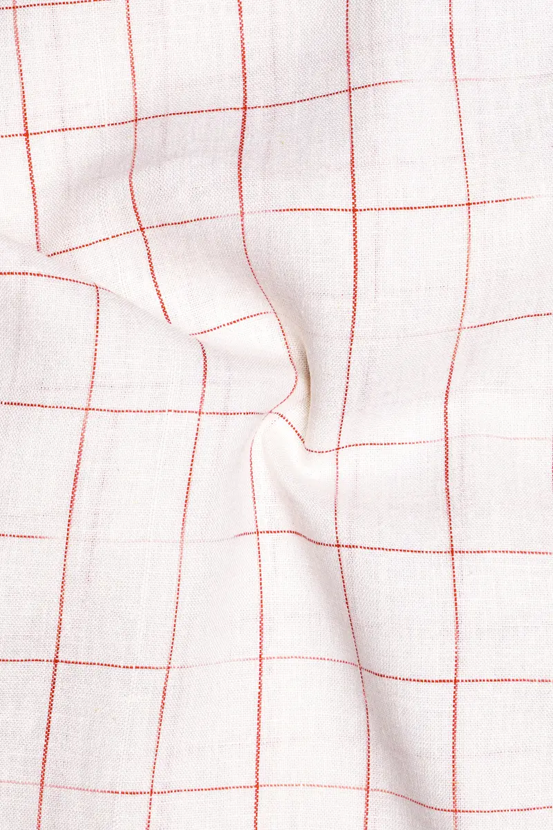 Bright White Windowpane Luxurious Linen Shirt 3