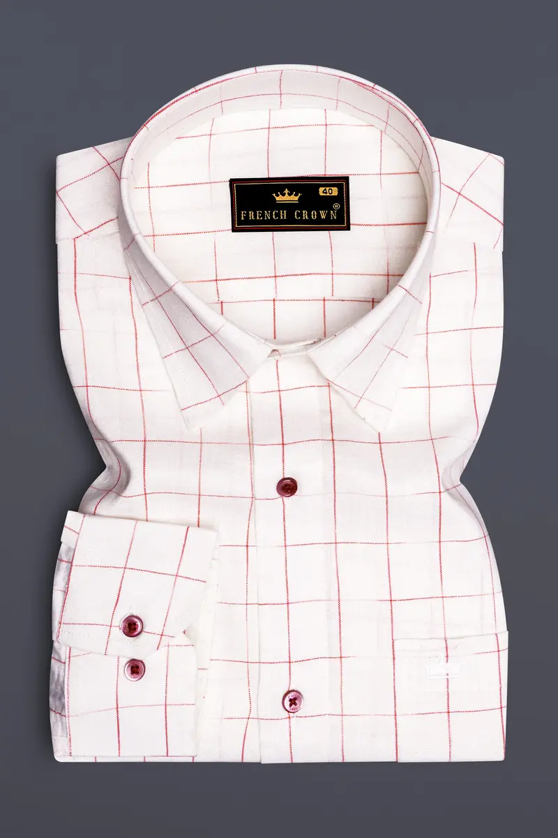 Bright White Windowpane Luxurious Linen Shirt 4