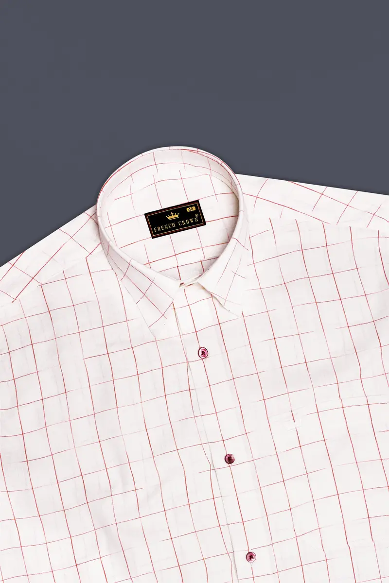 Bright White Windowpane Luxurious Linen Shirt 5