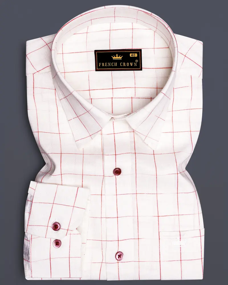 Bright White Windowpane Luxurious Linen Shirt 6