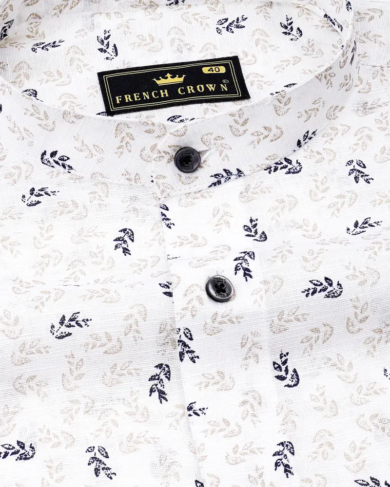 Bright White With Abbey Black Ditsy Luxurious Linen Shirt 1
