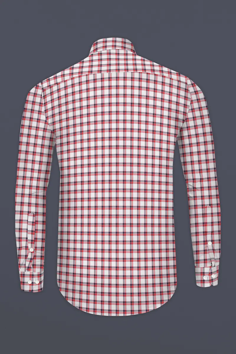 Bright White With Alizarin Red Plaid Dobby Textured Premium Cotton Shirt 5