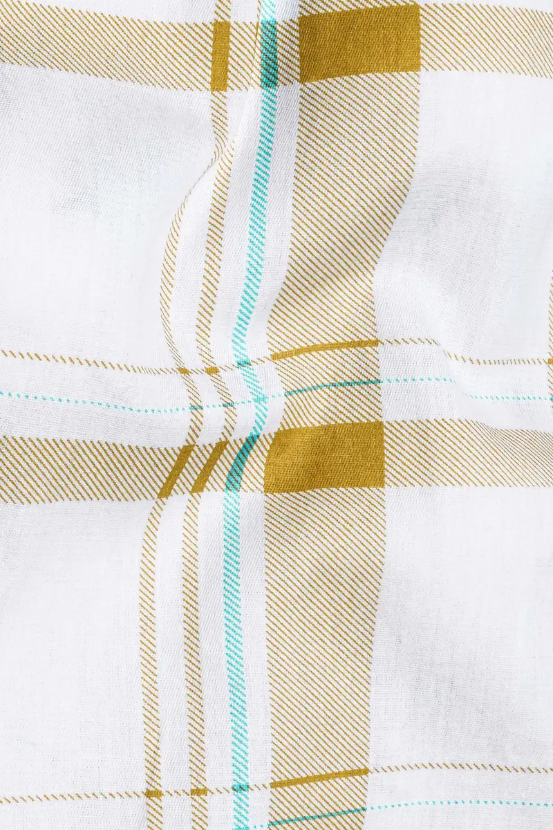Bright White With Alpine Brown Plaid Premium Cotton Designer Shirt 3