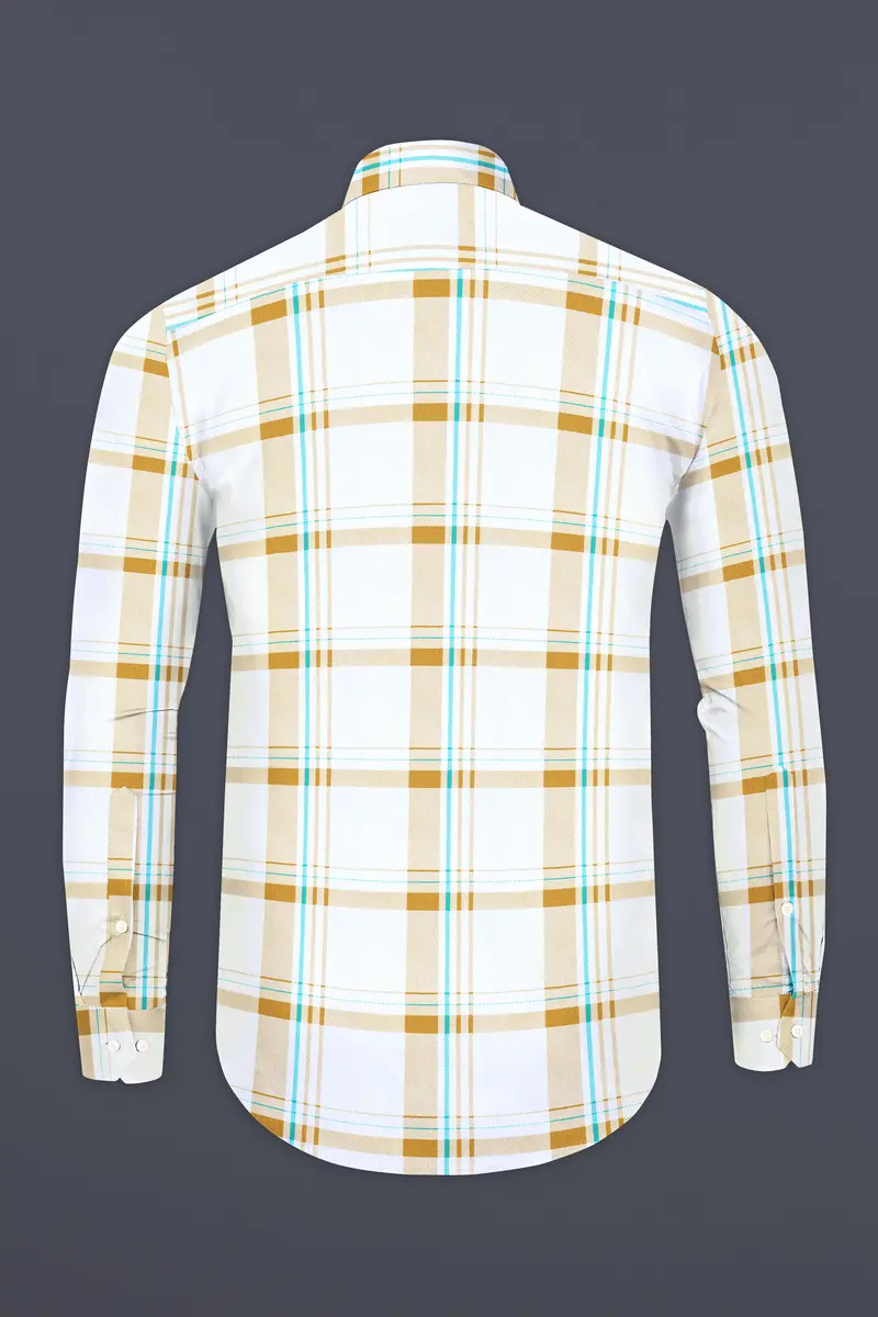 Bright White With Alpine Brown Plaid Premium Cotton Designer Shirt 7