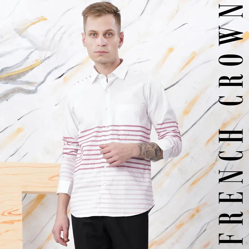 Bright White With Bashful Pink Striped Royal Oxford Shirt 1