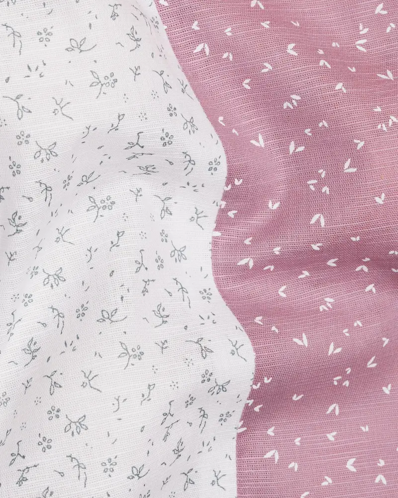Bright White With Beige And Turkish Rose Printed Luxurious Linen Shirt 2