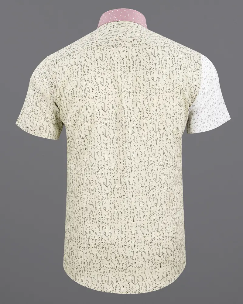 Bright White With Beige And Turkish Rose Printed Luxurious Linen Shirt 6