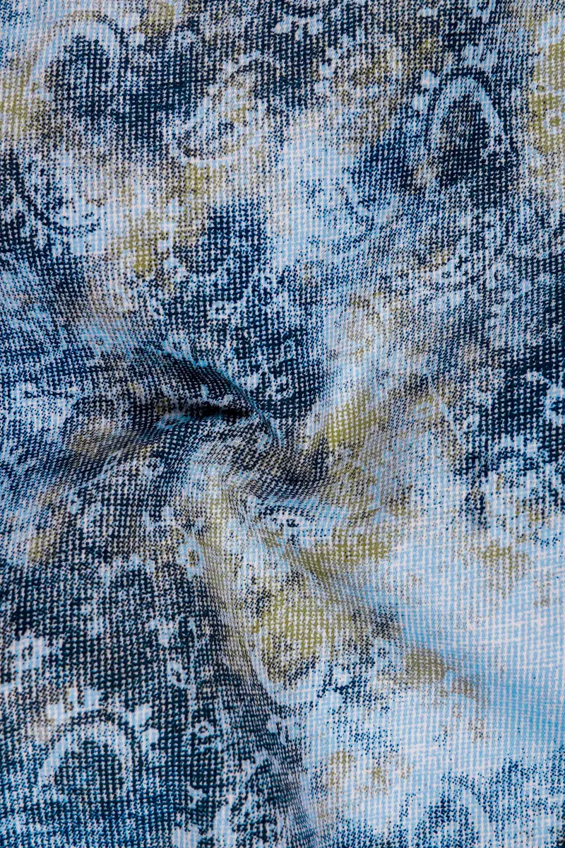 Bright White With Bison Hide Brown And East Bay Blue Paisley Printed Premium Cotton Kurta Shirt 3