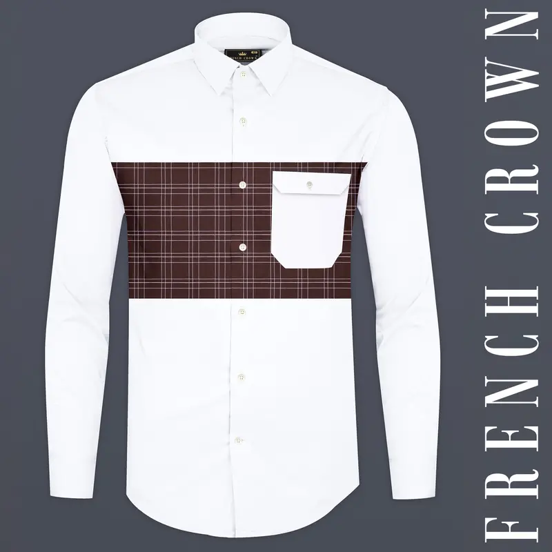 Bright White With Bistre Brown Plaid Super Soft Premium Cotton Designer Shirt 1