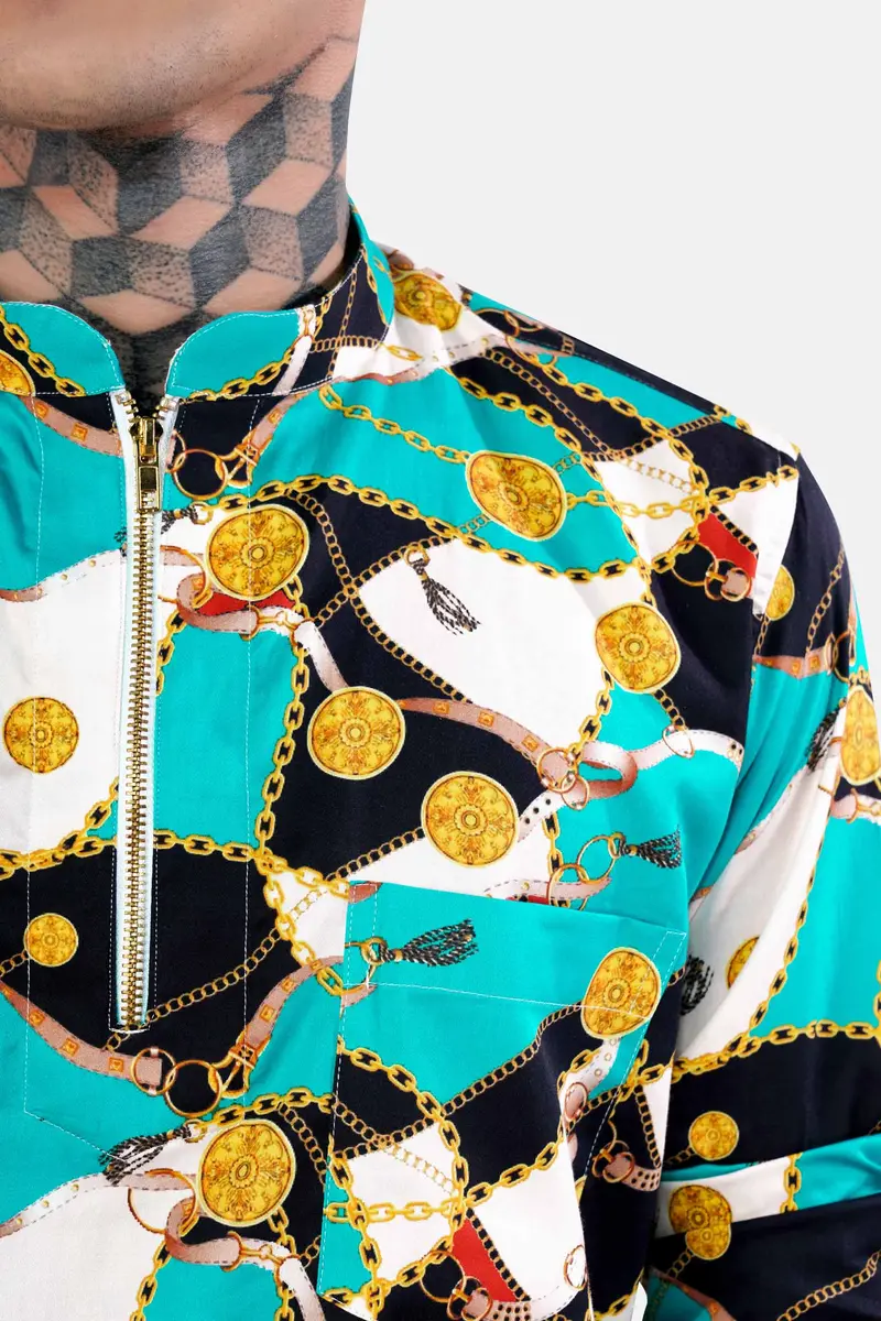 Bright White With Black And Caribbean Blue Funky Printed Subtle Sheen Super Soft Premium Cotton Shirt 6