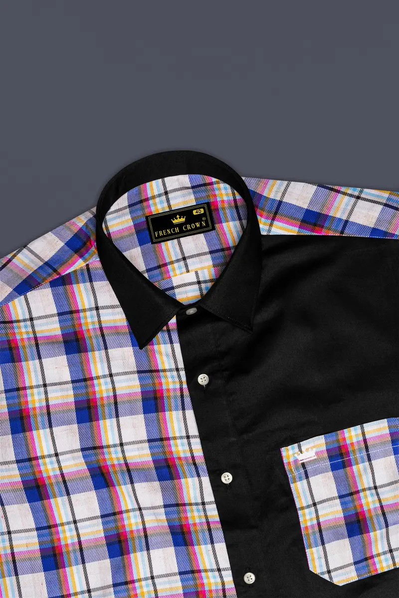 Bright White With Black And Cobalt Blue Checkered Super Soft Premium Cotton Designer Shirt 6