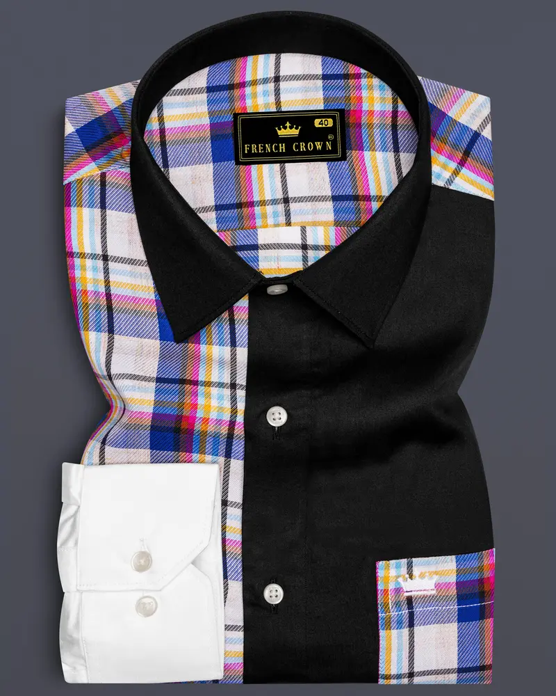 Bright White With Black And Cobalt Blue Checkered Super Soft Premium Cotton Designer Shirt 8