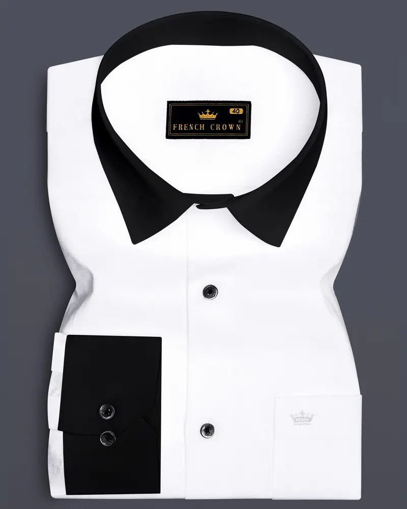 Bright White With Black Collar Luxurious Linen Shirt 1