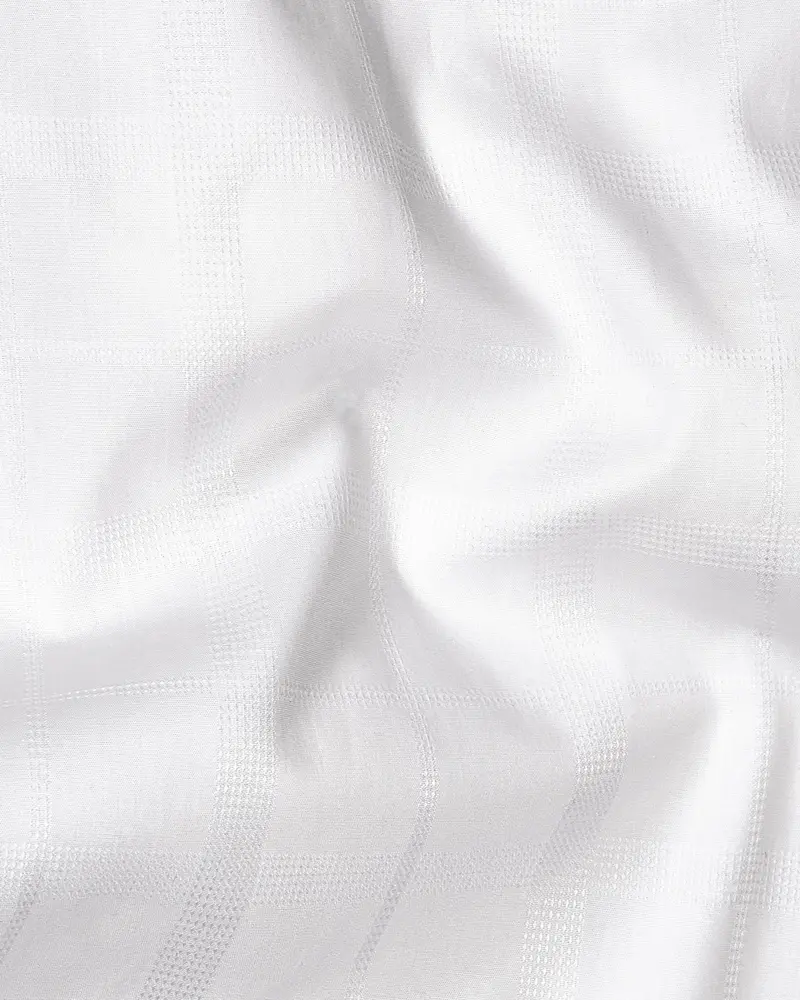 Bright White With Black Cuffs And Collar Dobby Textured Premium Giza Cotton Shirt 3