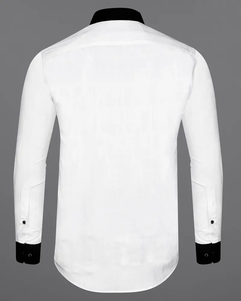Bright White With Black Cuffs And Collar Dobby Textured Premium Giza Cotton Shirt 7