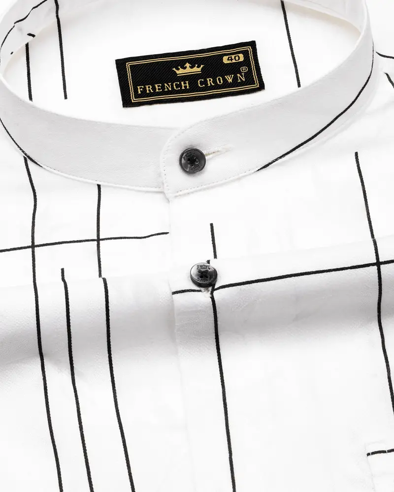 Bright White With Black Dobby Textured Premium Giza Cotton Shirt 1