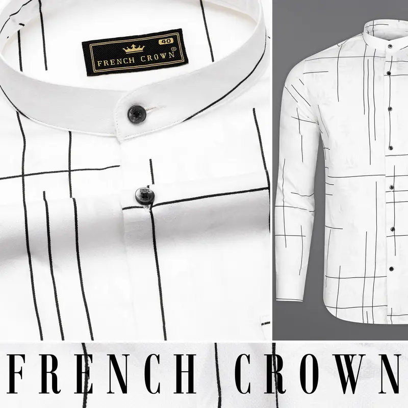 Bright White With Black Dobby Textured Premium Giza Cotton Shirt 10