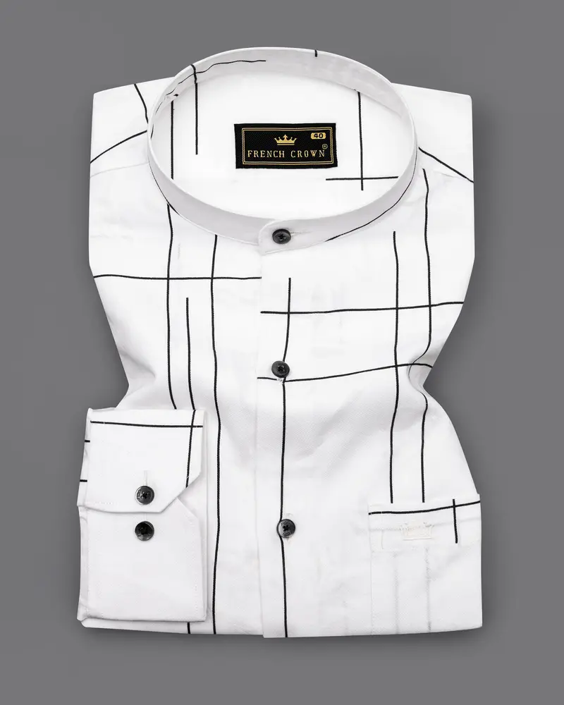 Bright White With Black Dobby Textured Premium Giza Cotton Shirt 3
