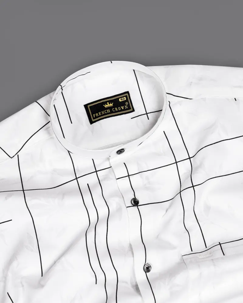 Bright White With Black Dobby Textured Premium Giza Cotton Shirt 4