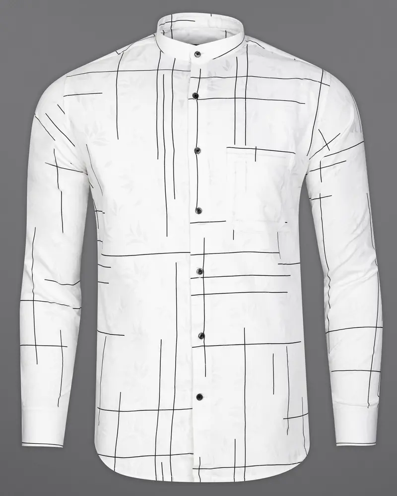 Bright White With Black Dobby Textured Premium Giza Cotton Shirt 5