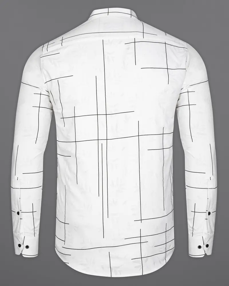 Bright White With Black Dobby Textured Premium Giza Cotton Shirt 6