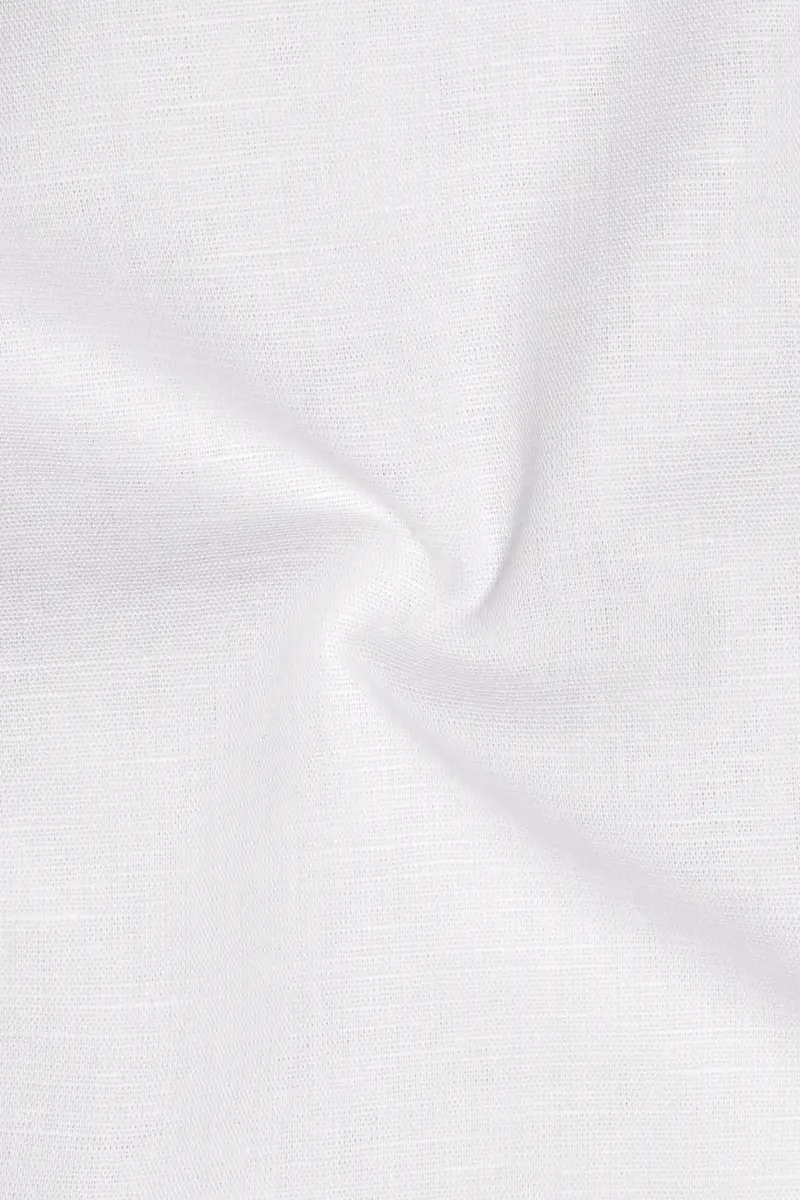 Bright White With Black Piping Luxurious Linen Shirt 3