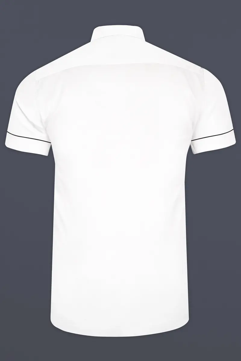 Bright White With Black Piping Luxurious Linen Shirt 7