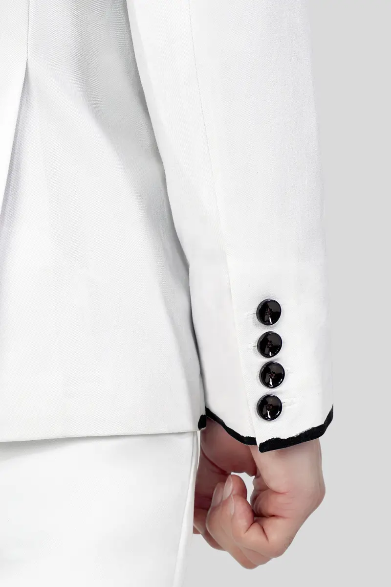 Bright White With Black Stretchable Hand Painted Luxurious Linen Designer Suit 11