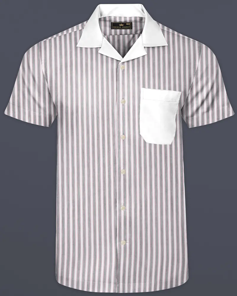 Bright White With Black Striped Premium Cotton Designer Shirt 1