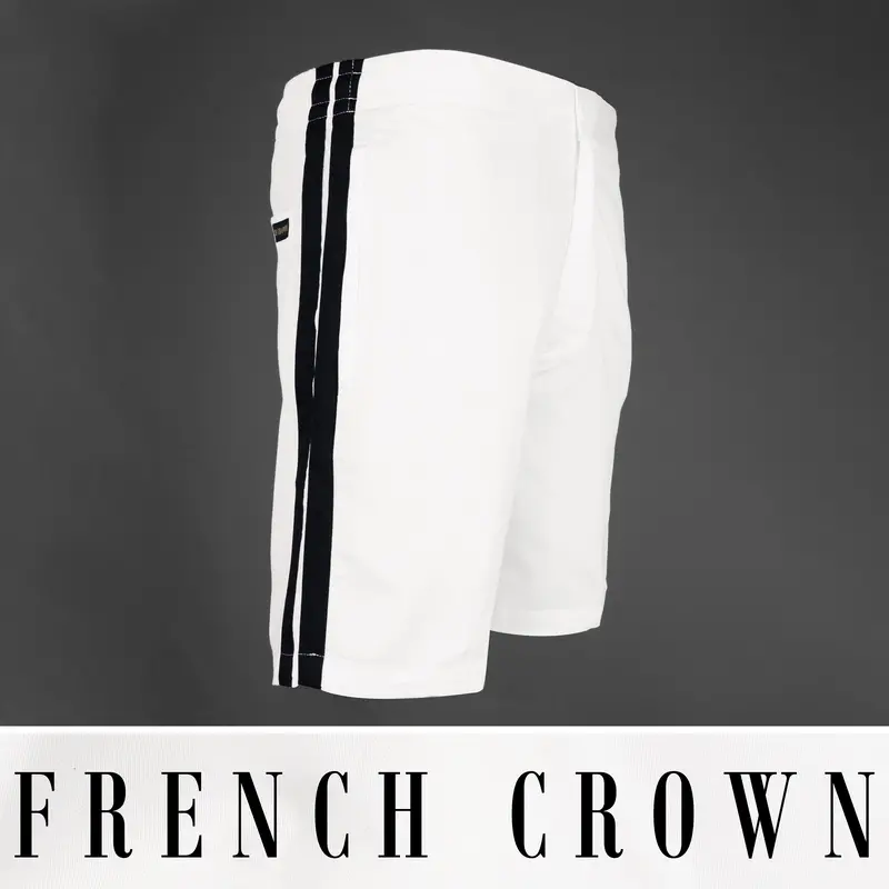 Bright White With Black Striped Super Soft Premium Cotton Designer Shorts 1