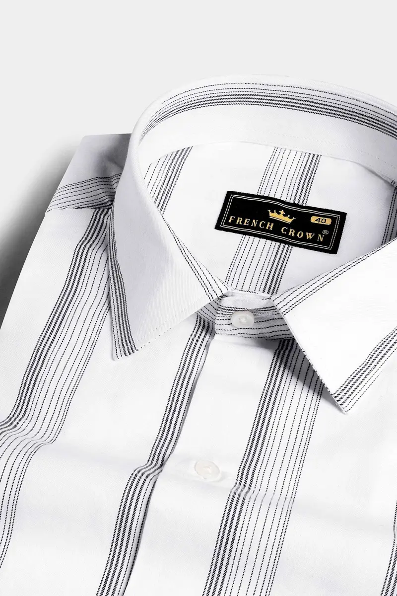Bright White With Black Stripes Twill Premium Cotton Shirt 1