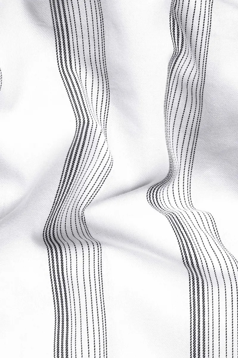 Bright White With Black Stripes Twill Premium Cotton Shirt 2