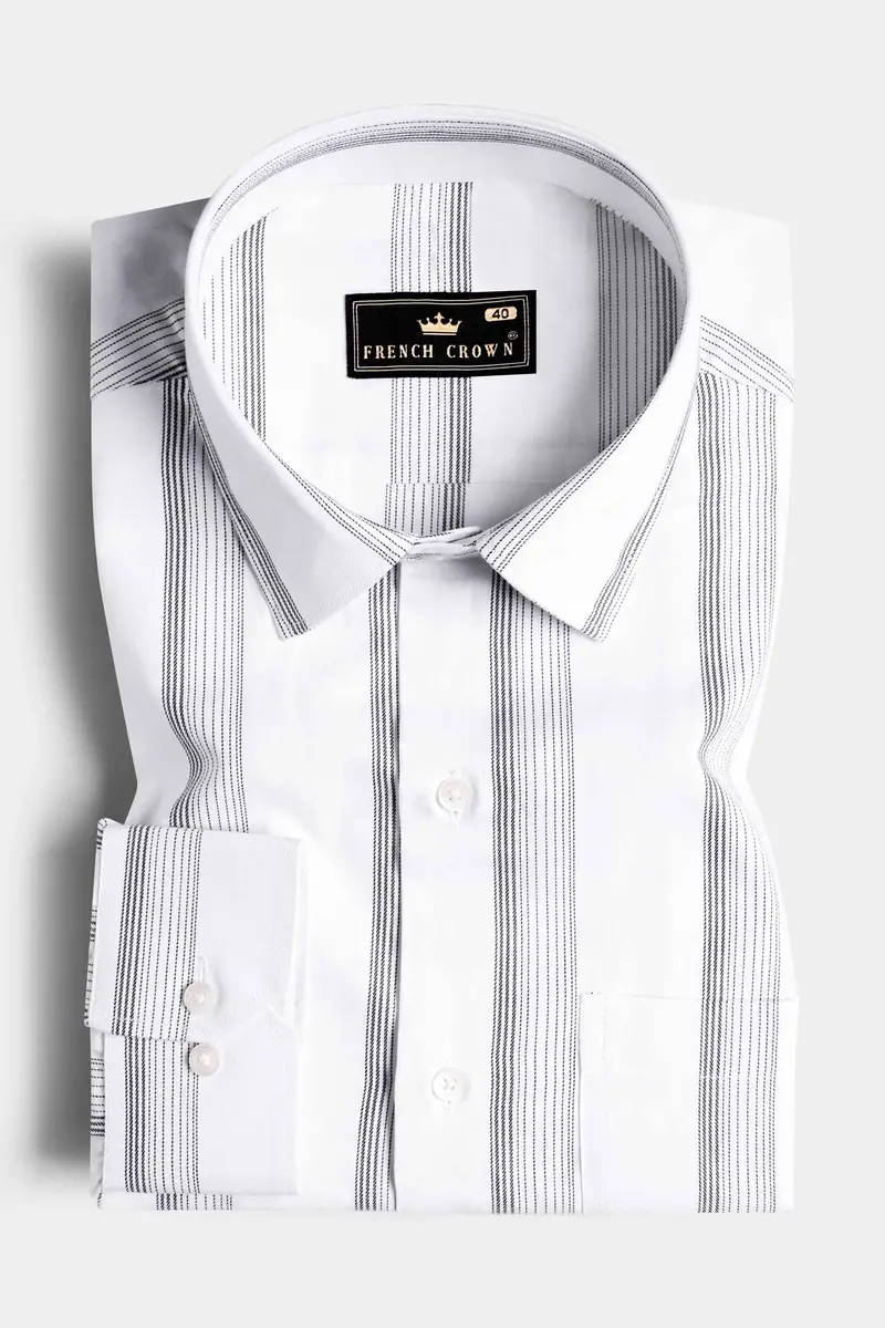 Bright White With Black Stripes Twill Premium Cotton Shirt 3