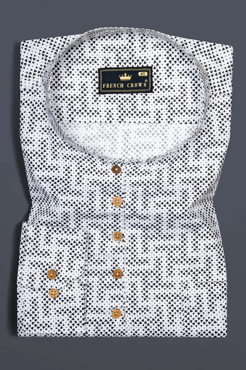 Bright White With Black Triangles Printed Super Soft Premium Cotton Kurta Shirt 2