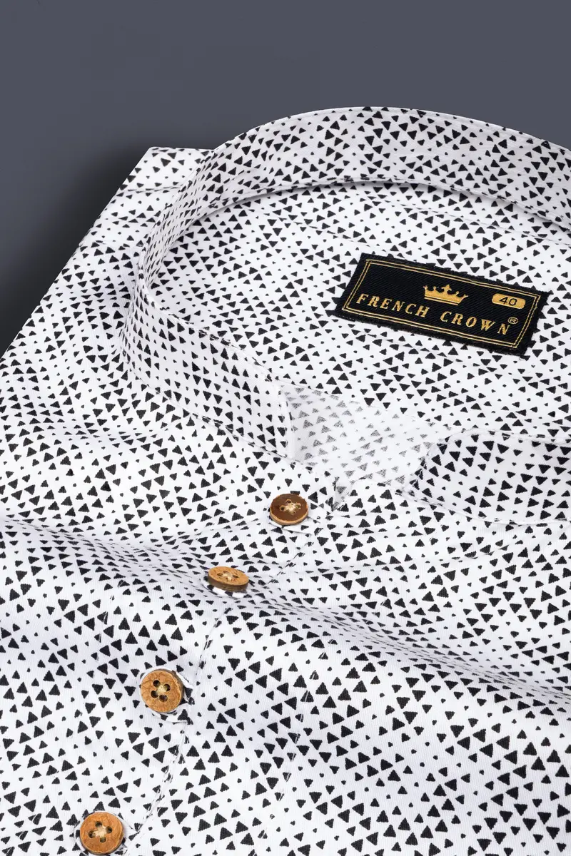Bright White With Black Triangles Printed Super Soft Premium Cotton Kurta Shirt 4