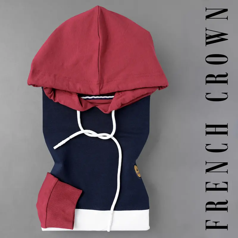 Bright White With Bleached Cedar Blue And Red Colour Block Hoodie Sweatshirt 1