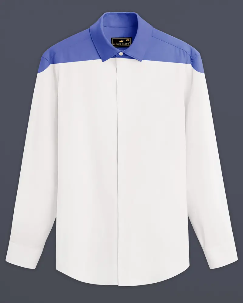 Bright White With Blue Premium Cotton Designer Shirt 1