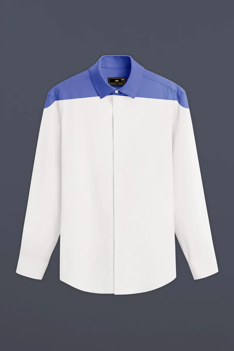Bright White With Blue Premium Cotton Designer Shirt 2