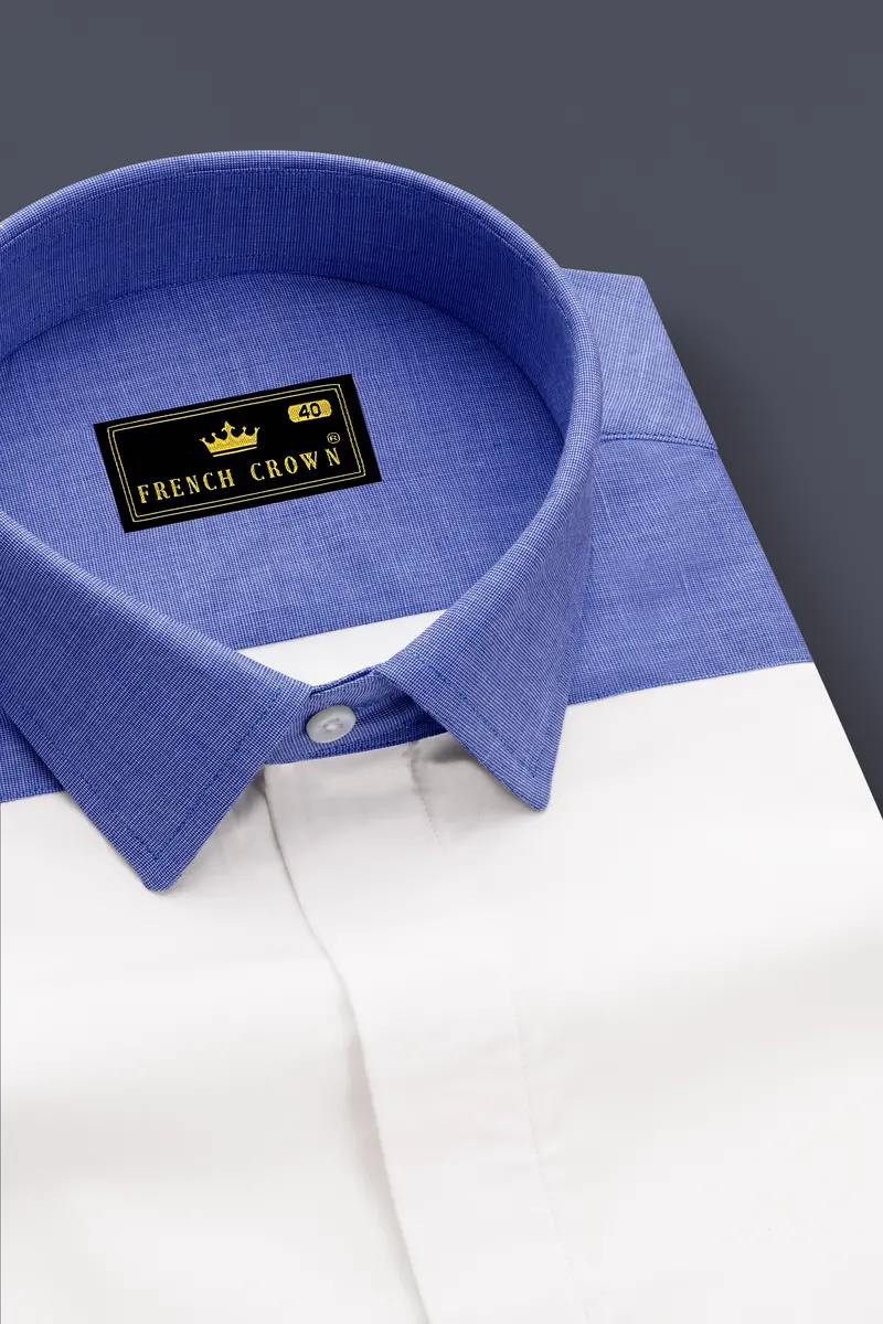 Bright White With Blue Premium Cotton Designer Shirt 4