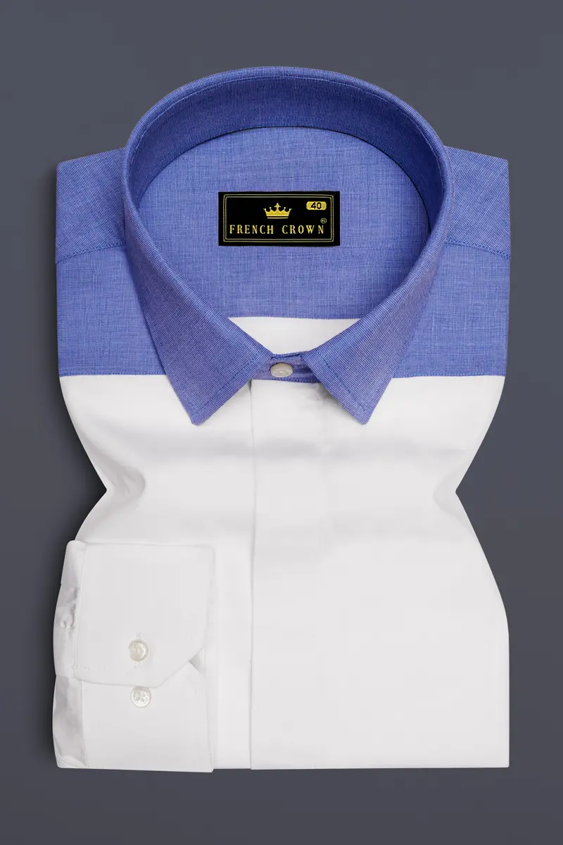 Bright White With Blue Premium Cotton Designer Shirt 5