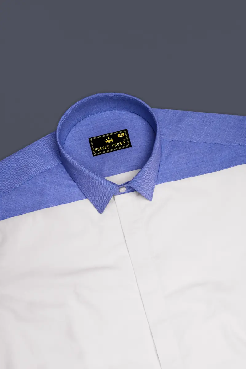 Bright White With Blue Premium Cotton Designer Shirt 6