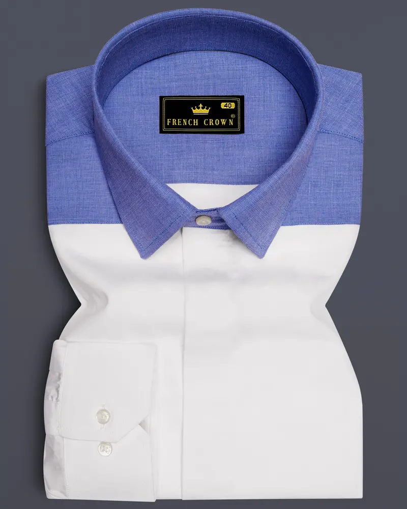 Bright White With Blue Premium Cotton Designer Shirt 8