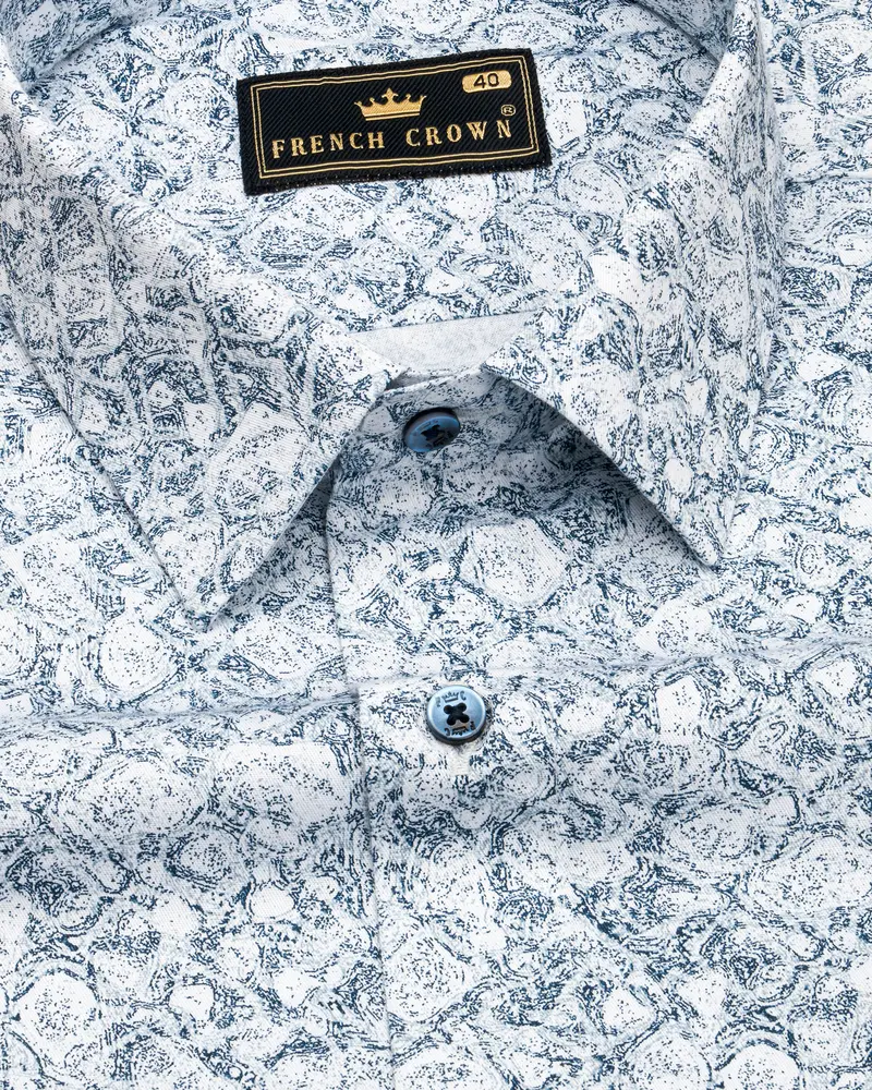 Bright White With Blue Printed Royal Oxford Shirt 1