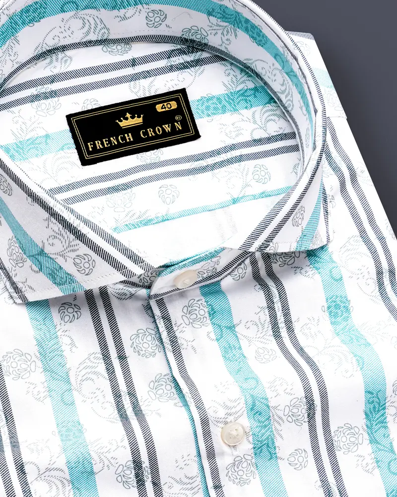 Bright White With Bluish And Celeste Gray Striped Chambray Shirt 1