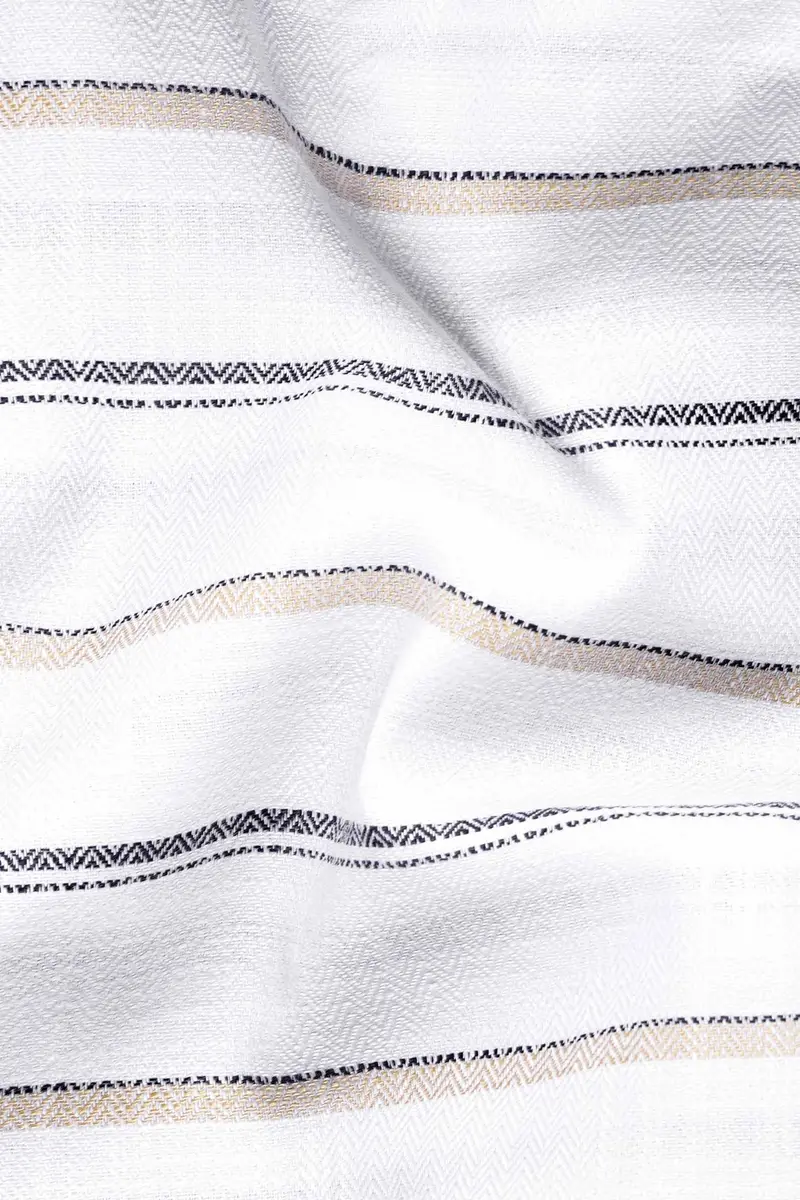 Bright White With Brandy Brown And Black Striped Dobby Textured Premium Giza Cotton Shirt 2