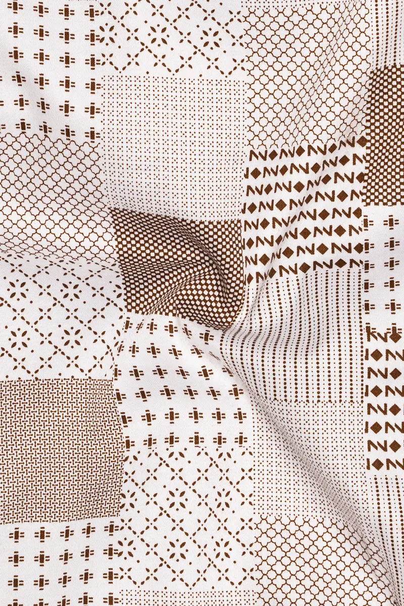 Bright White With Bronzetone Brown Square Printed Super Soft Premium Cotton Shirt 3